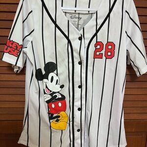MICKEY MOUSE 28 BASEBALL JERSEY SHIRT WHITE BUTTON DOWN, XL